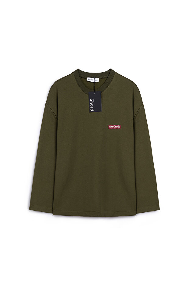 Baskılı Düz Sweat Haki - 1