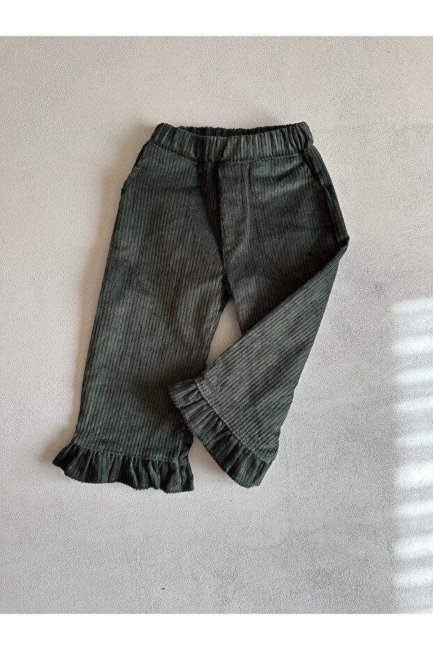 Velvet Children's Trousers with Ruffled Cuffs