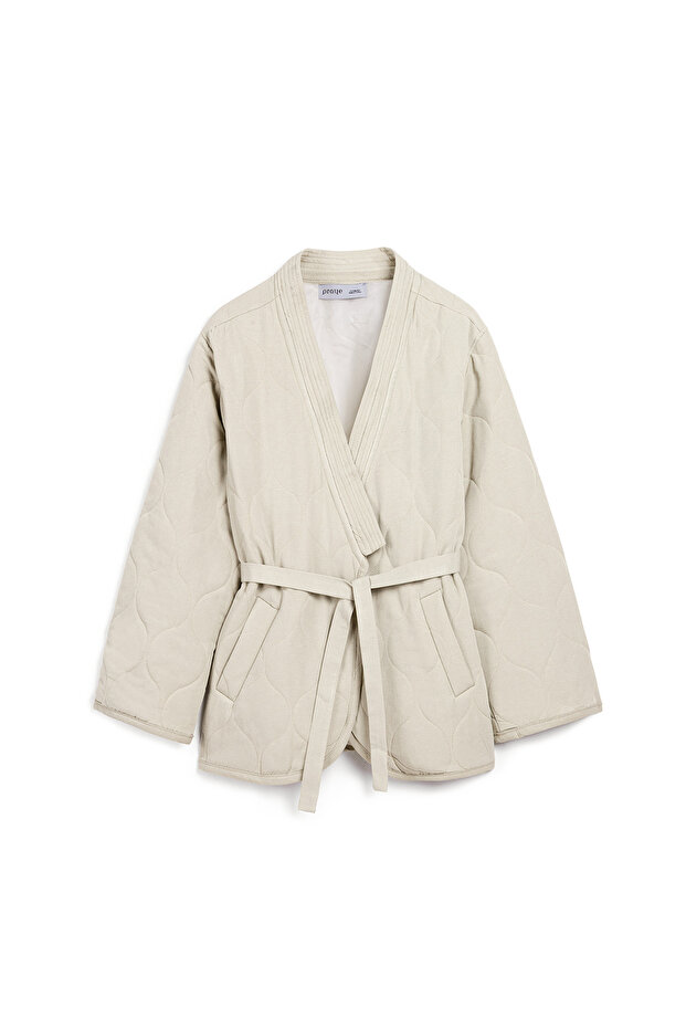 Tied Quilted Jacket Stone - 1
