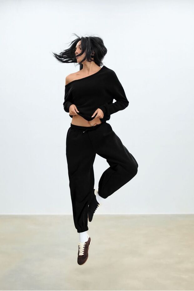 Women's New Boat Neck Sweatshirt Sweatpants Two-Piece Bottom Top Set
