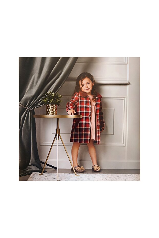Dark Red Plaid Coat - 1