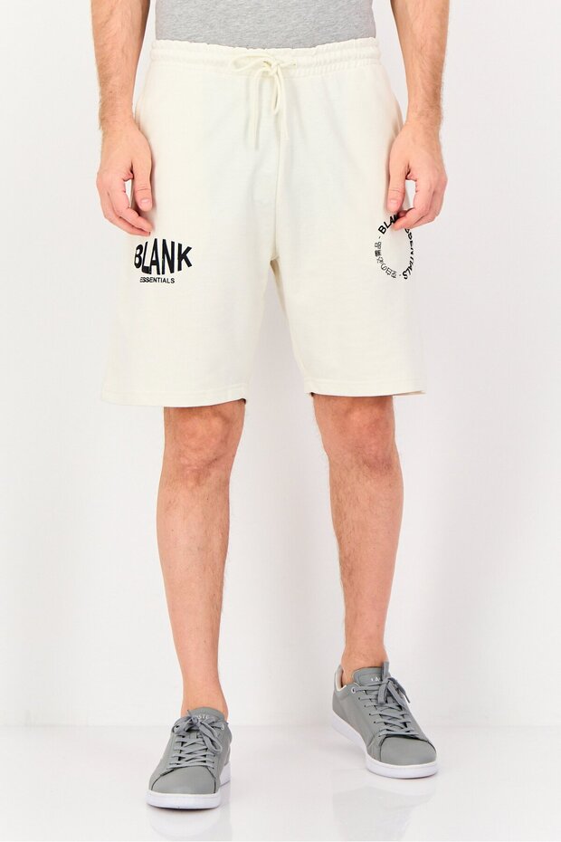 Men Brand Logo Basic Shorts, Off White - 1