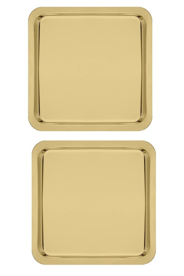 Stainless Steel Gold Color Presentation Tray 21 X21 Cm Tea Coffee Cake Dessert Service Presentation Tray 2 Pieces