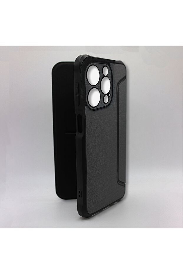 Anti-Shock Book Case for Apple Iphone 13 Pro Max, Textile Material, Gray - 6