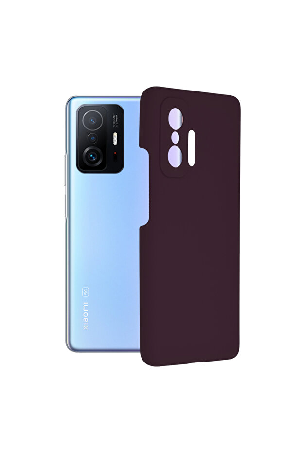 Double Structure Protective Case for Xiaomi 11T / 11T Pro, Microfiber, Matte Cherry - 1