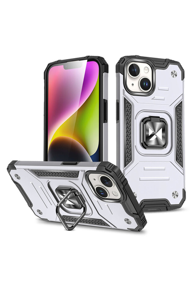 Armor Ring Case for Apple iPhone 15 Plus, Ring Support, Rugged Durable Case, White - 1