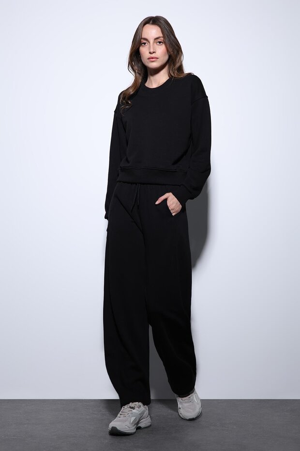 Siyah Basic Düz Paça Kadın Eşofman Altı - 3