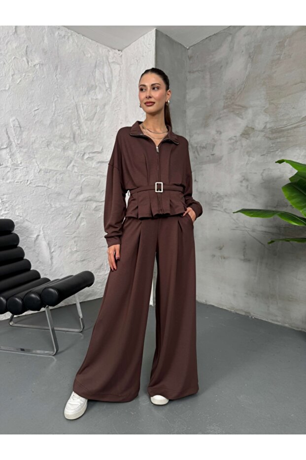 Brown Belted Modal Suit