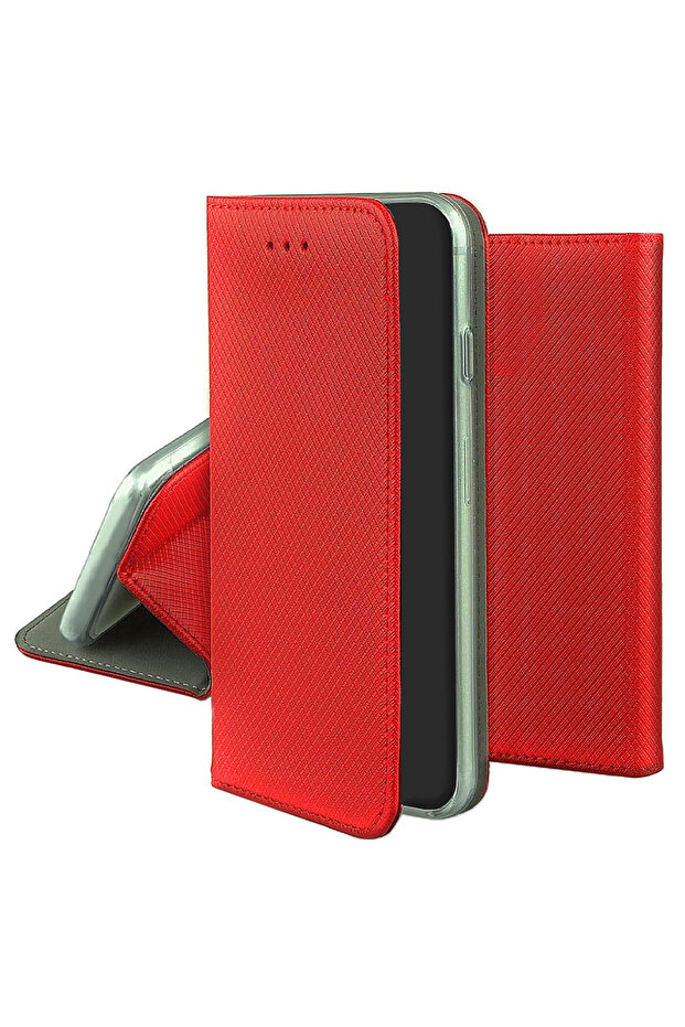 Leather Flip Case for Apple iPhone 15, Texture Design, Wallet Pocket, Red - 2