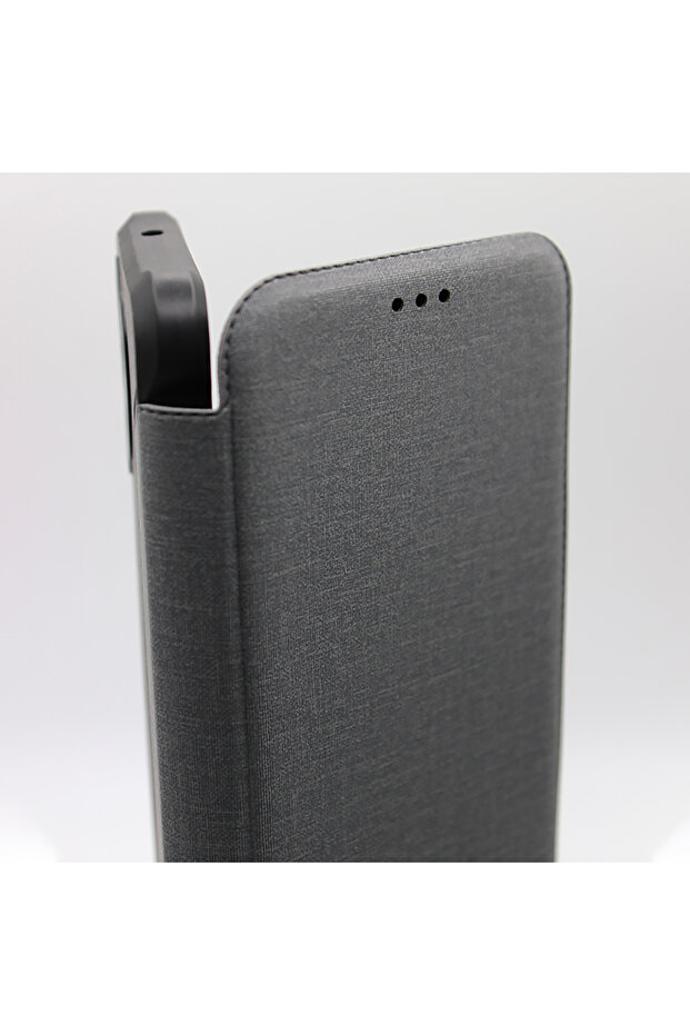 Anti-Shock Book Case for Apple Iphone 13 Pro Max, Textile Material, Gray - 3