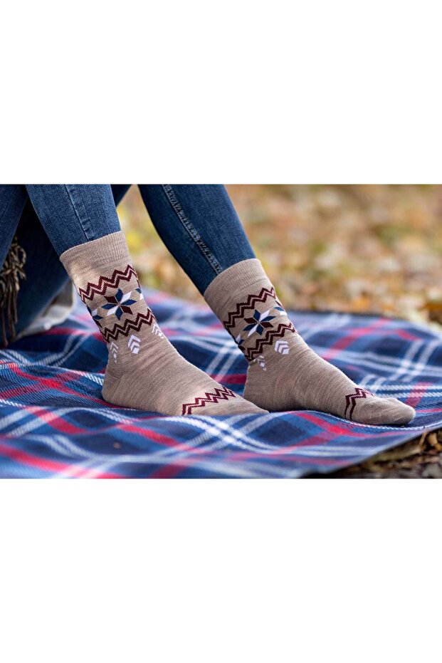 Beige Snowflake Wool Socks - 2