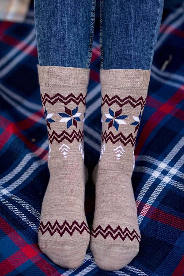 Beige Snowflake Wool Socks - 3