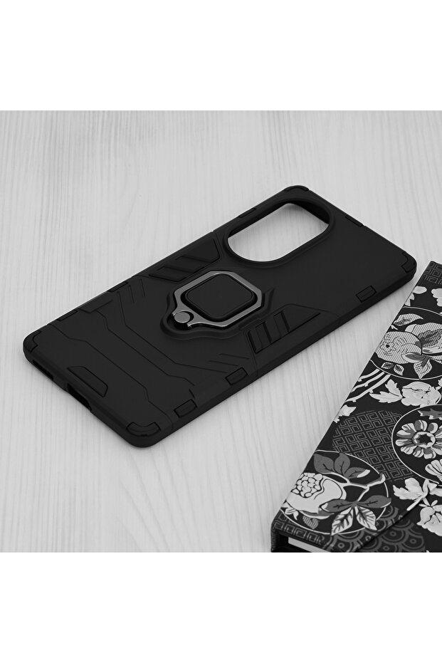 Armor Ring Case for Honor 80, Army Shield, Magnetic Ring, Rugged, Titanium Black - 4