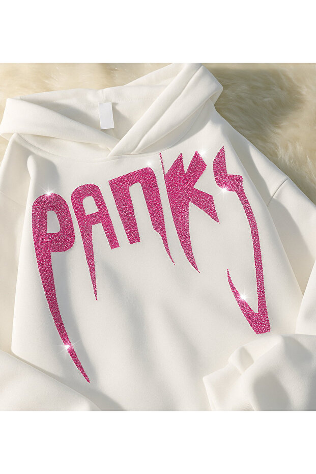 Unisex Oversize Panks Glitter Stone Printed Sweatshirt
