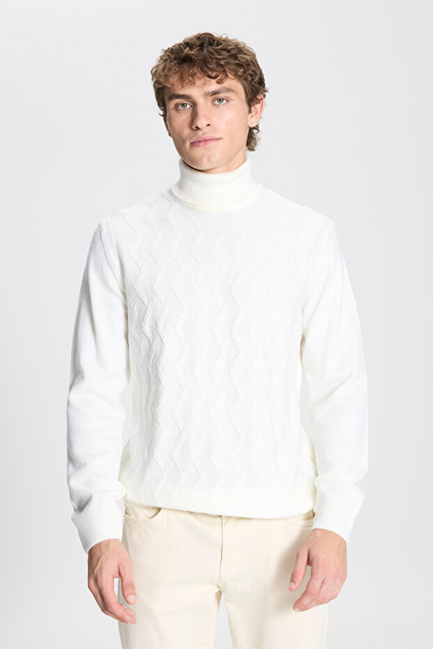 Ekru Standart Fit Triko Kazak - 1