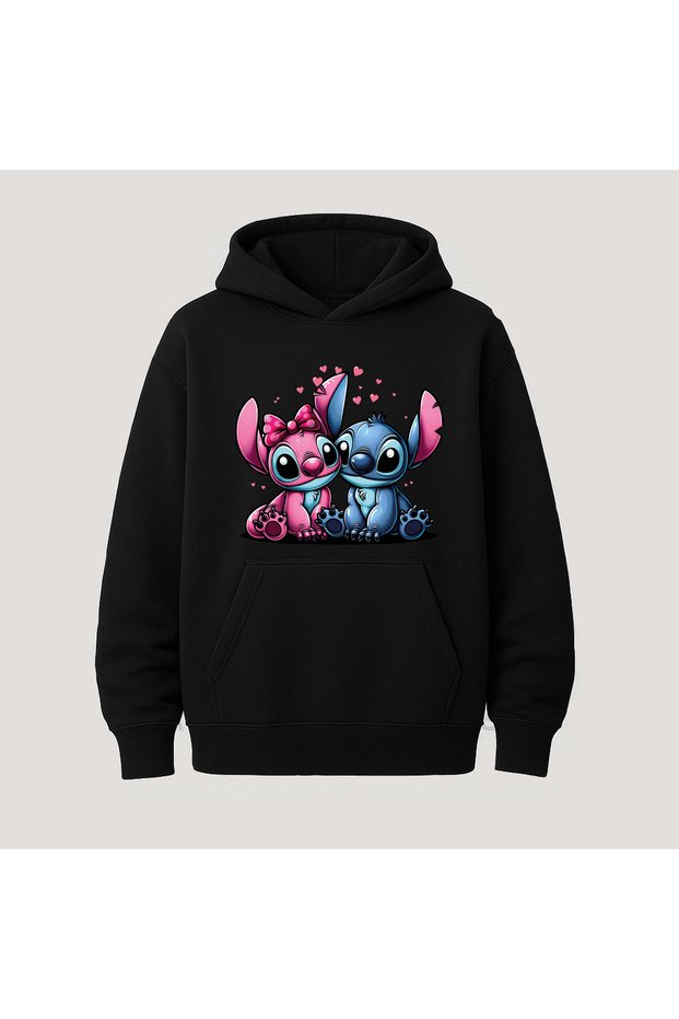 Stitch Printed Kangaroo Pocket Cotton Hooded Long Sleeve Hoodie Sweatshirt