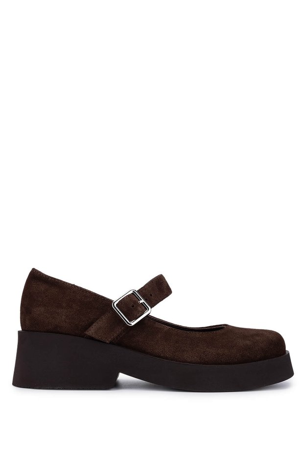 Women's Genuine Leather Brown Suede Heeled Shoes