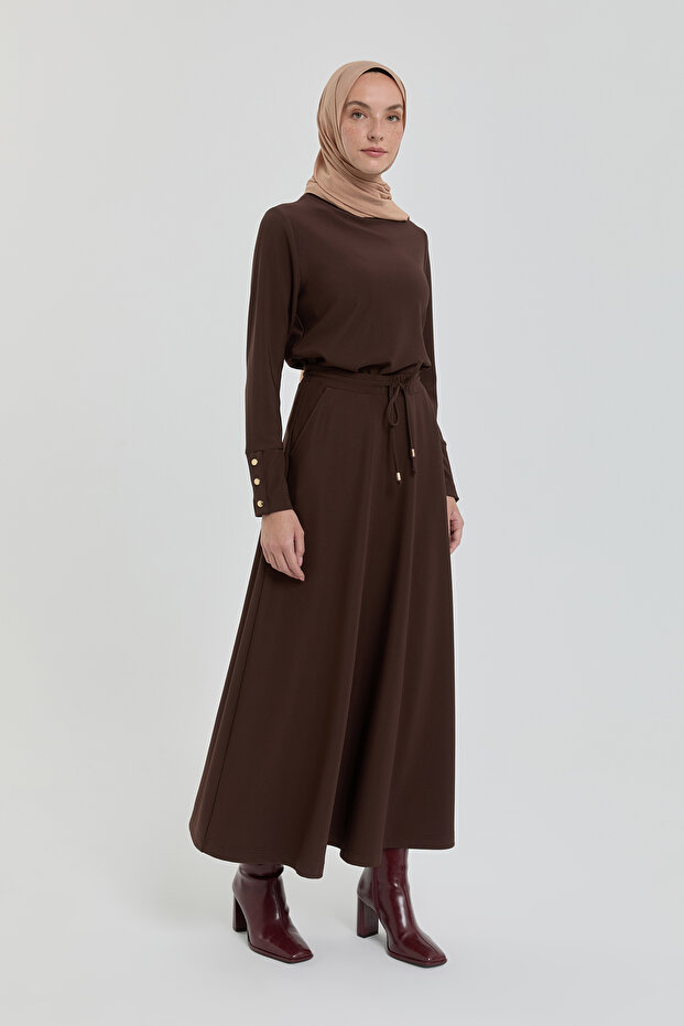Kloş Örme Etek Kahve - 1