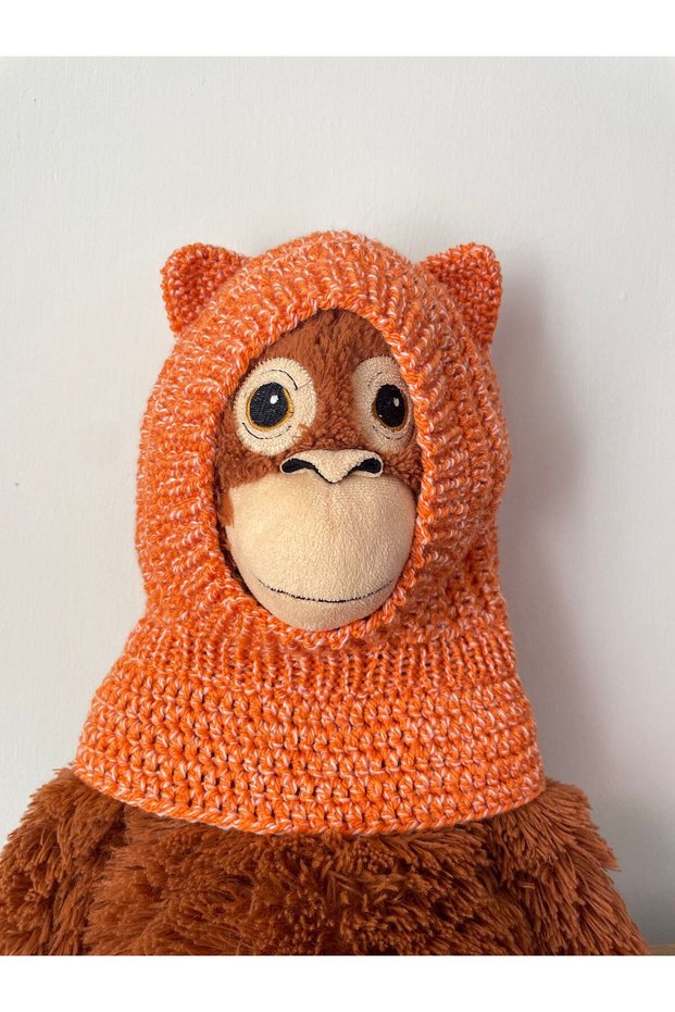 Baby Kids Hand Knitted Knitted Neck Collar Beanie Balaklava Orange White