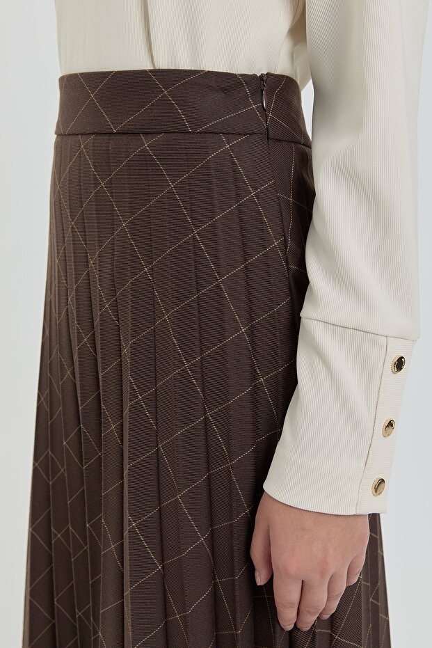 Ekose Piliseli Etek Kahve - 3