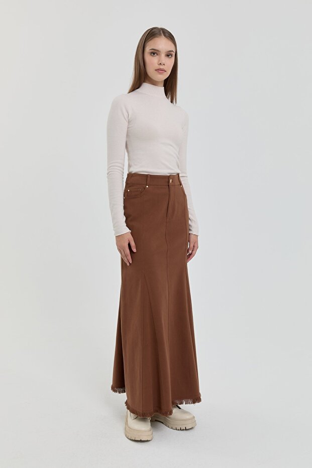 Gabardin 8 Panel Etek Kahve - 1