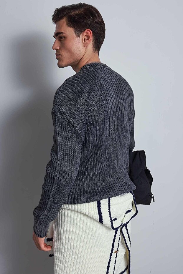 Men's Oversize Washed Effect Basic Sweater Black - 7