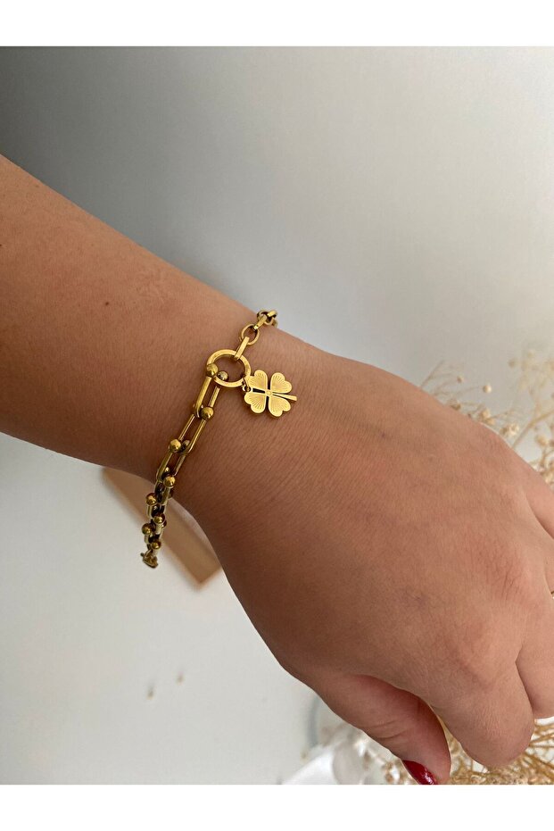 Steel Bracelet with Clover Charm