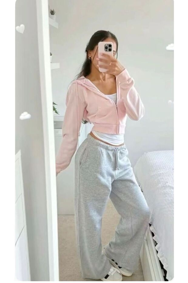 KADIN GRİ RAHAT KALIP DÜZ PAÇA EŞOFMAN ALTI - 1