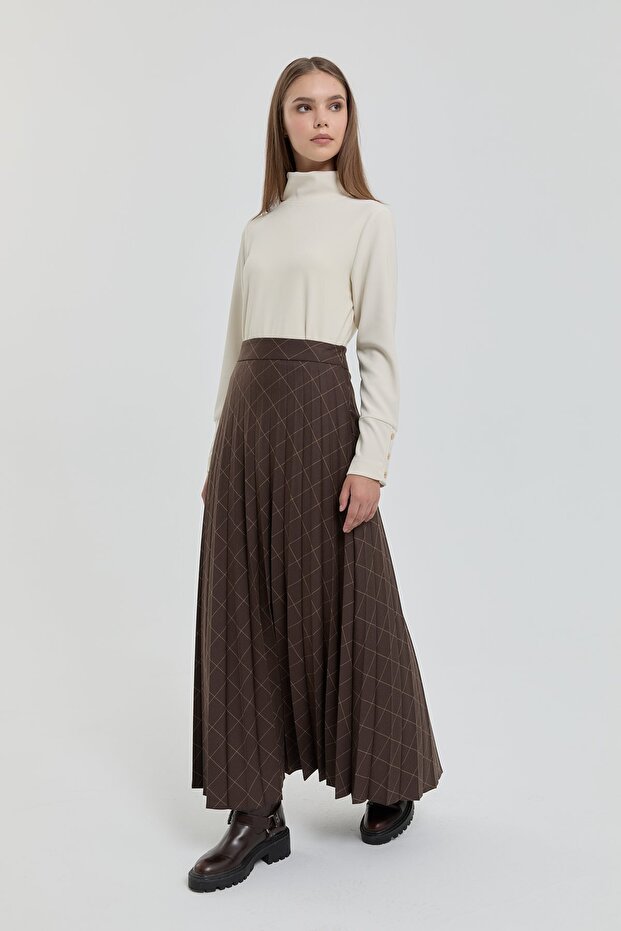 Ekose Piliseli Etek Kahve - 1