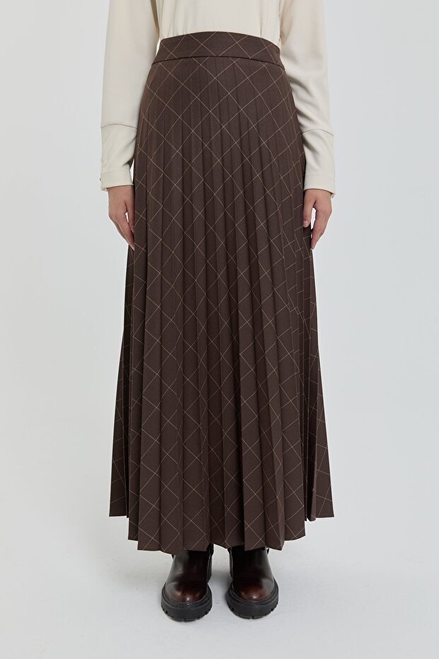 Ekose Piliseli Etek Kahve - 2