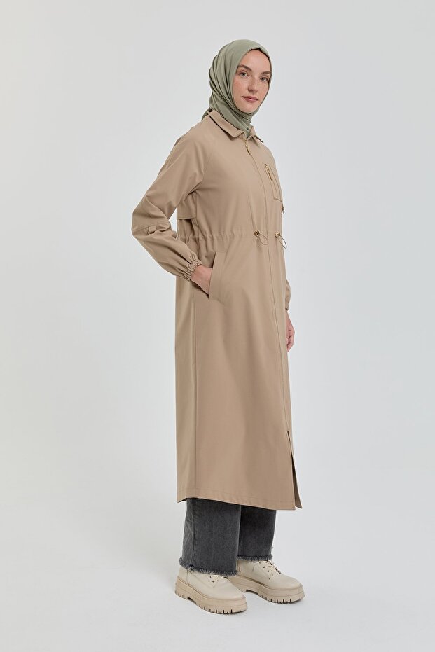 Drawstring Waist Accessory Detailed Cap Beige - 1