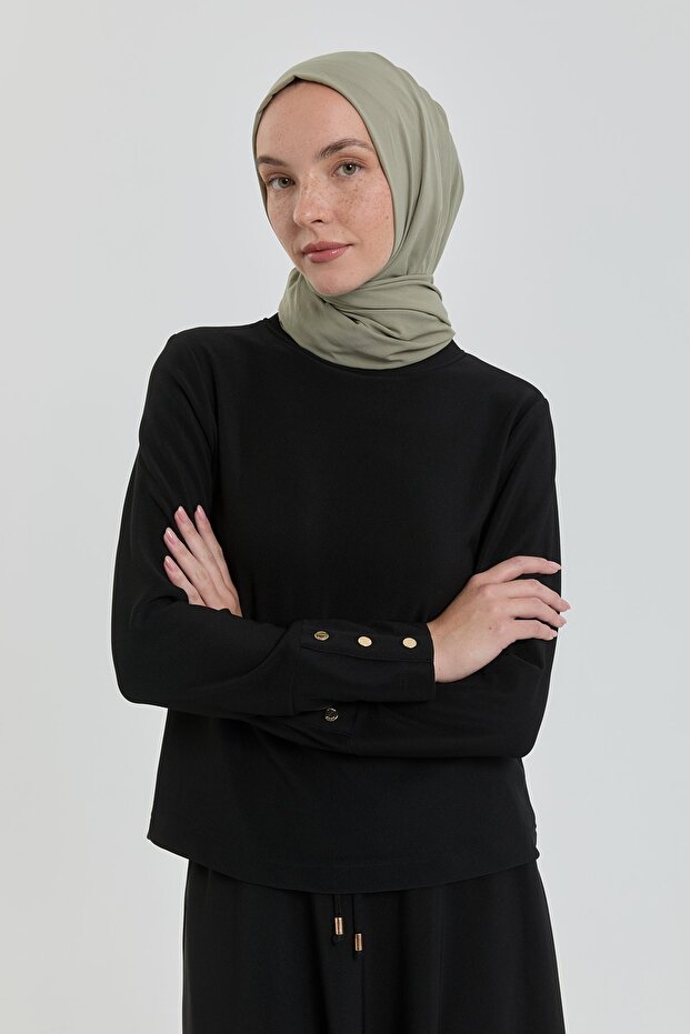 Dik Yaka Örme Basic Bluz Siyah - 3