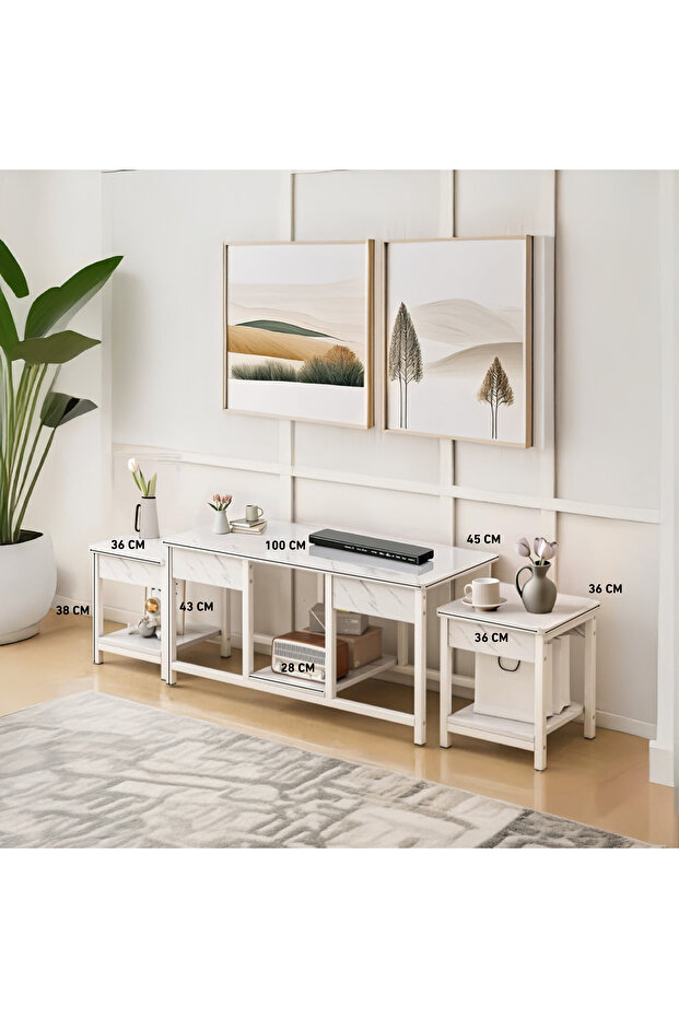 3-piece nesting coffee tables, stackable side tables, TV stand, open storage - 3