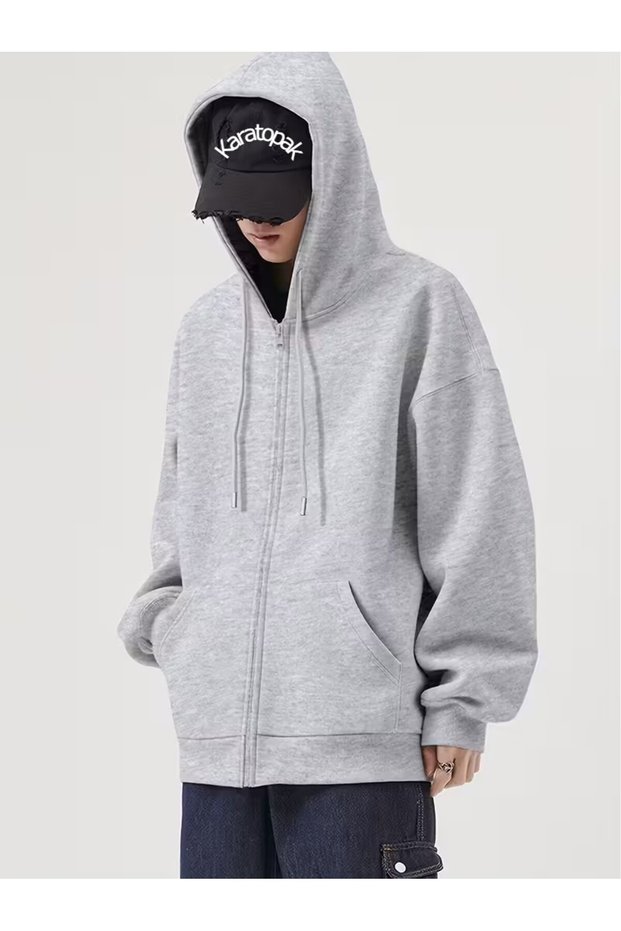 Unisex Kangaroo Pocket Oversize Hooded Zippered Sweatshirt / Cardigan