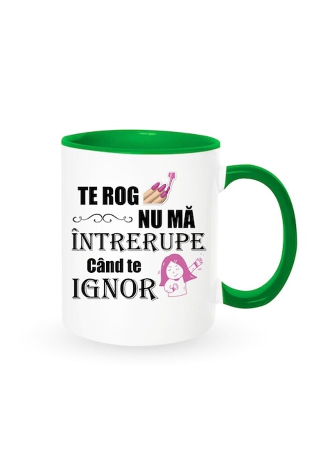 Personalized Mug with Message: "Do not interrupt me when I ignore you", Betaprint, White with Green - 1