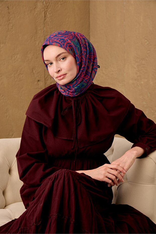 Thin Cotton Soft Scarf Strawberry Red-Sax-Green Patterned Breathable Tok Duruşlu 90X90