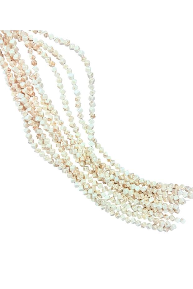 1 String(53-55 Pieces) Cream Color Crimping Natural Stone Cube Beads Jewelry Crafts Handwork Materials