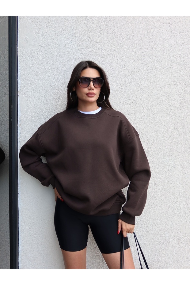 Acı Kahve Oversize Şardonlu Sweatshirt - 1