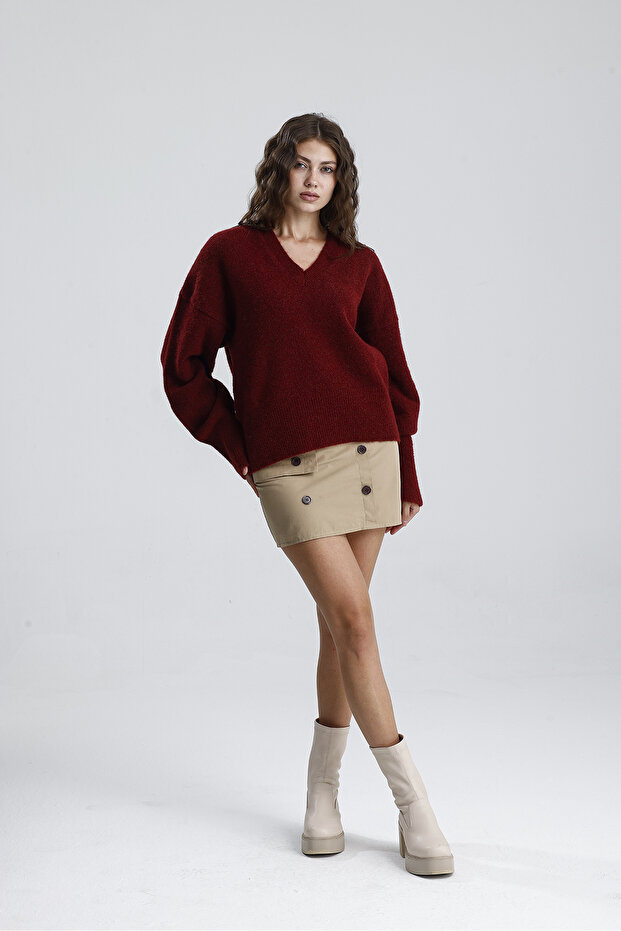 V Yaka Kadın Triko Kazak - 7