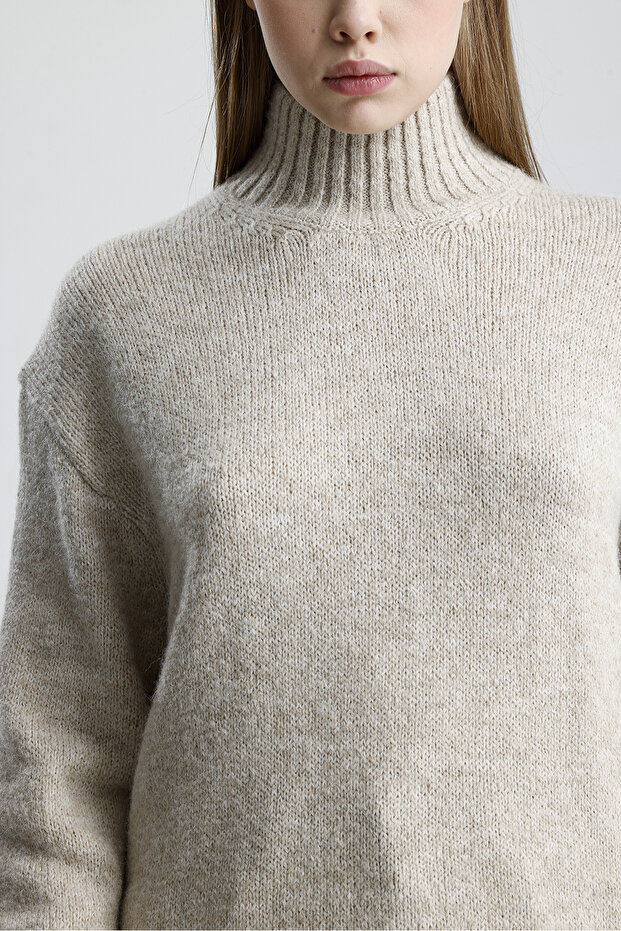 Dik Yaka Kadın Triko Kazak - 1