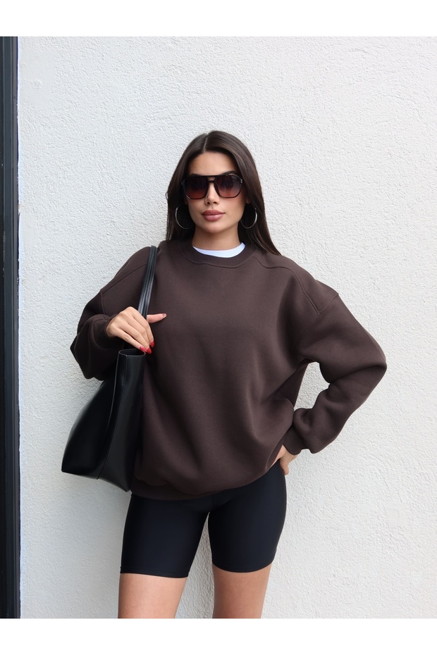 Acı Kahve Oversize Şardonlu Sweatshirt - 2