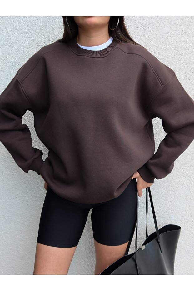 Acı Kahve Oversize Şardonlu Sweatshirt - 3