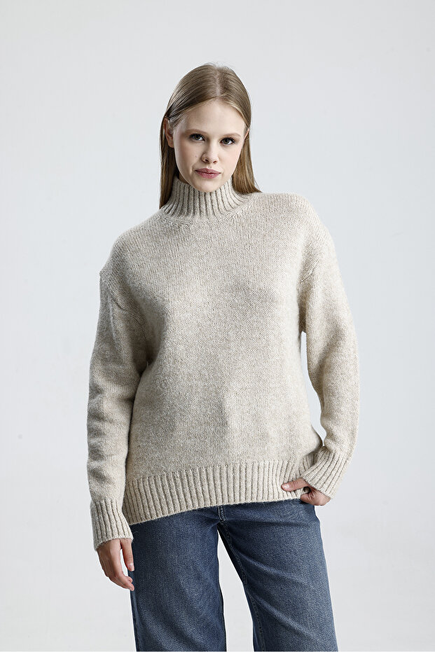 Dik Yaka Kadın Triko Kazak - 2