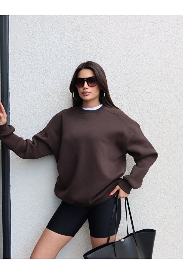 Acı Kahve Oversize Şardonlu Sweatshirt - 4