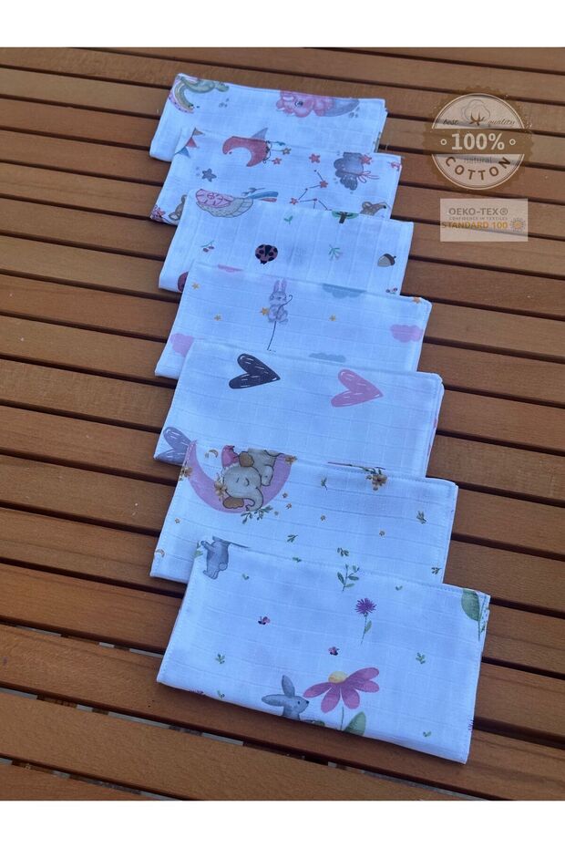 Ftbabycollection Muslin Mouth Wipes, Mouth Cloth 100% Cotton Double Layer 7 Pack 22X20 cm