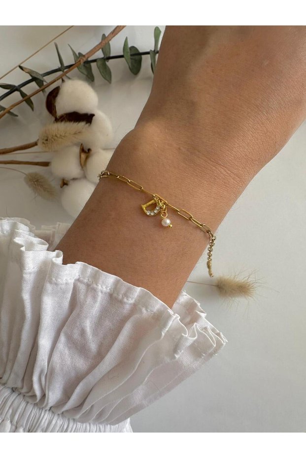 Women's D Letter Charm Steel Bracelet – Tarnish-Free, Adjustable, Stylish Design