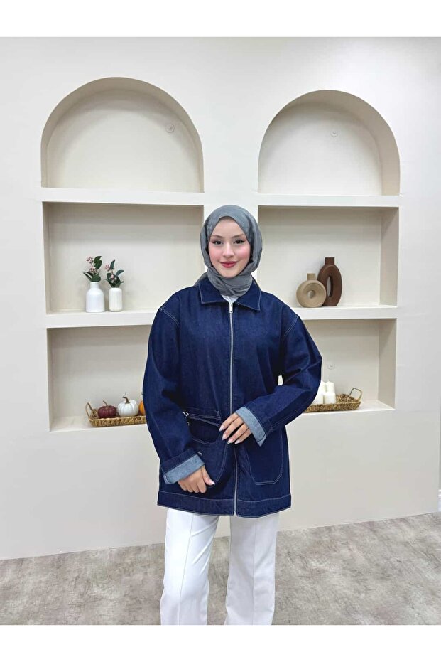 Zippered Denim Jacket - 4