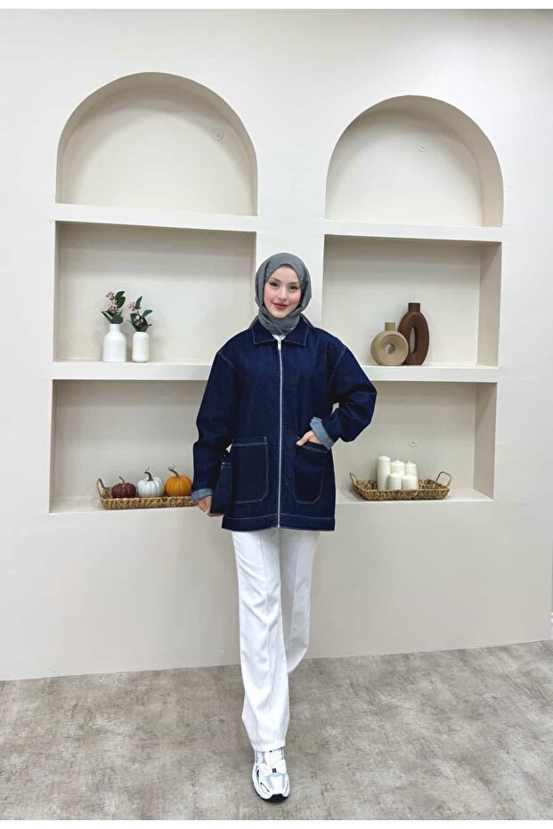 Zippered Denim Jacket - 1