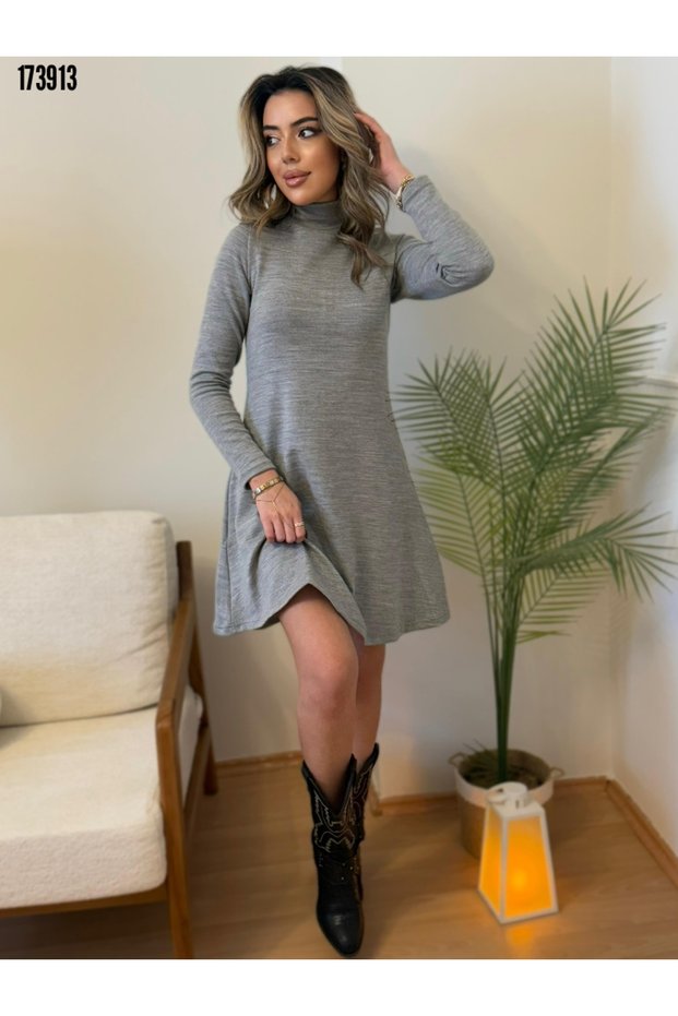 New Season Women's Seasonal Dress Acrylic Fabric Loose and Belted Model