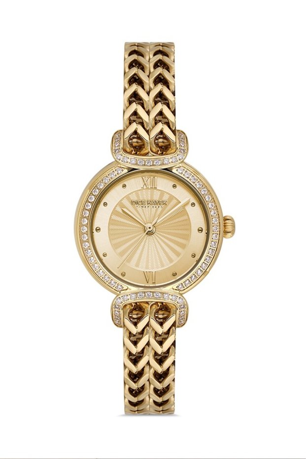 Dk.1.Ag1411.05 Stone Design Steel Band Steel Case 5 Atm Water Resistant Gold Color Kadı